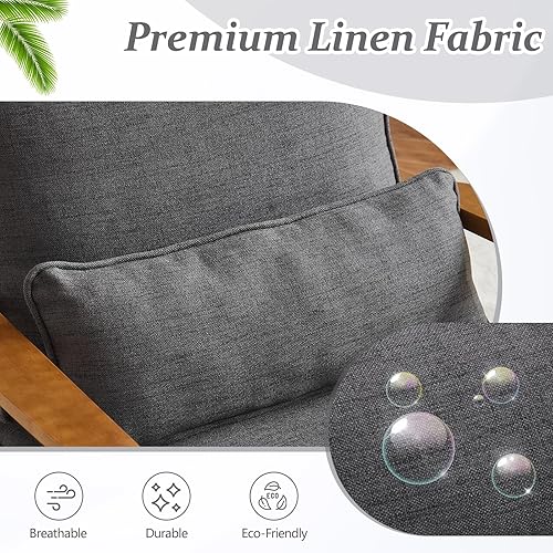 Miniatura 7 de VINGLI Juego de 2 sillas decorativas de madera maciza con reposabrazos anchos, sillas modernas tapizadas de mediados de siglo con almohada, silla de