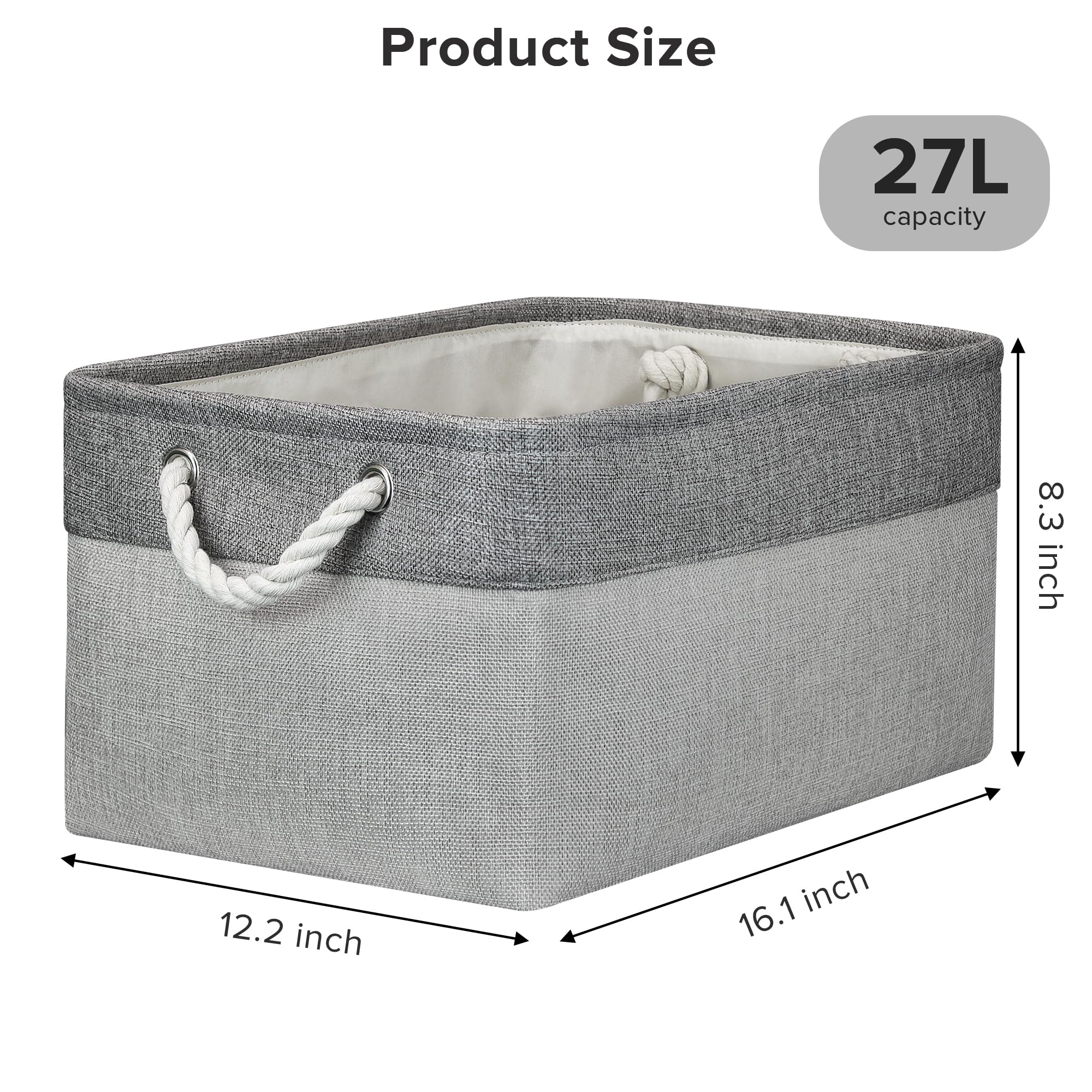 Caja de almacenamiento grande, cestas de almacenamiento de estante con asas, cestas de almacenamiento plegables de tela, organizador del hogar para estantes, armarios, armarios (41 x 31 x 21 cm/3