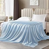 Vista 6 de Sábana encimera de satén tamaño individual, de lujo y suave como la seda, color azul bebé