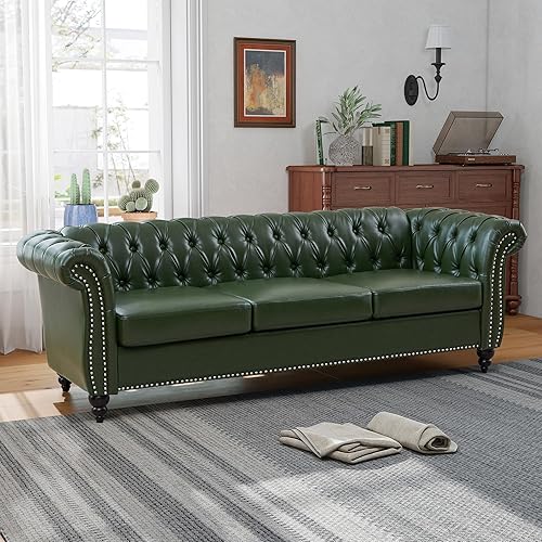 Miniatura 23 de QHITTY Sofá Grande de Acento, Sofá Chesterfield de 3 Plazas, Sofá Moderno de Terciopelo Tapizado con Respaldo Acolchado para Muebles de Sala de