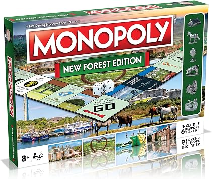 Winning Moves New Forest Monopoly Board Game, Pick up a Chance or a Community Chest, watch out for taxes, jail and bankruptcy and trade your way to success, makes a great gift for players aged 8 plus