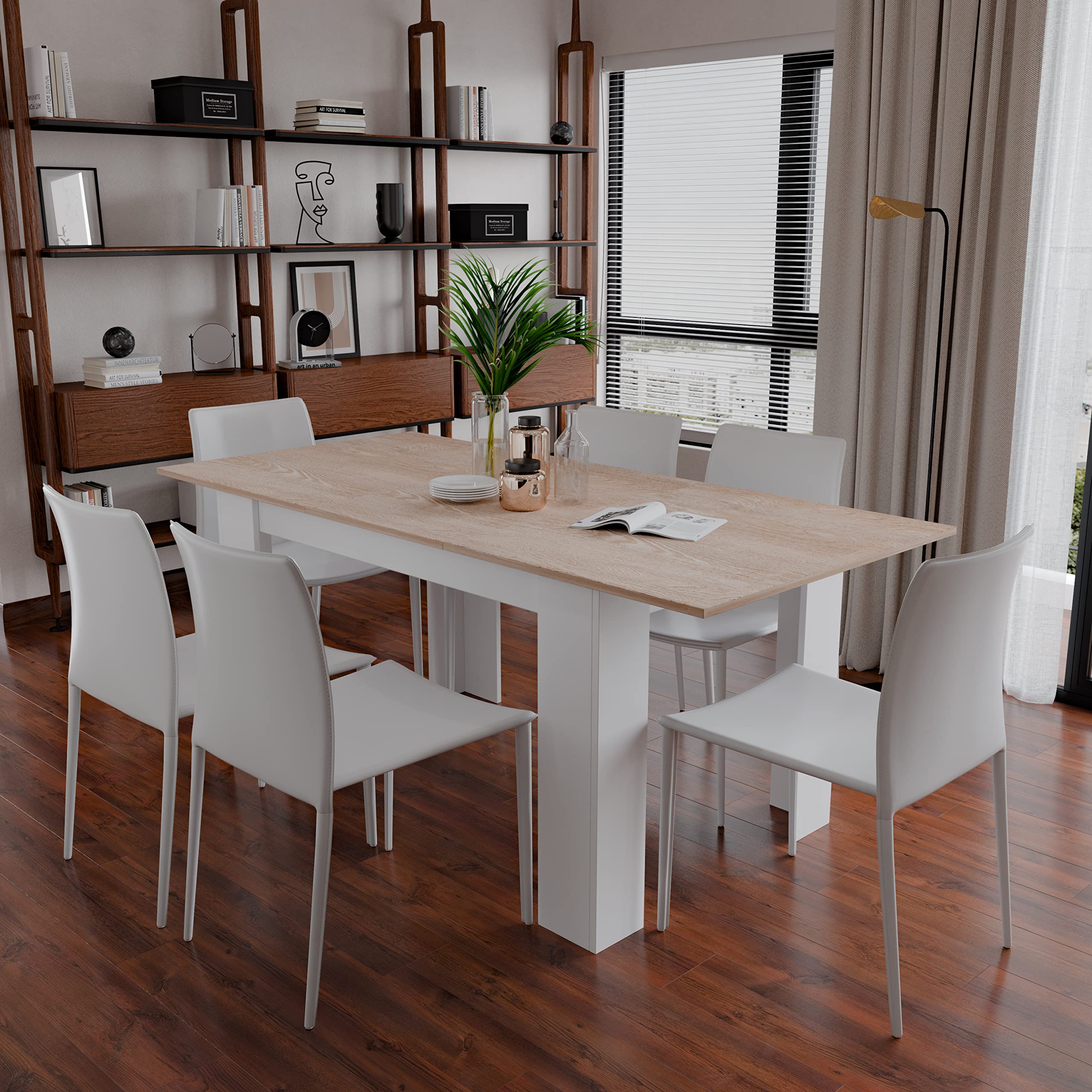 Arreditaly Tavolo Da Pranzo Allungabile Fino a 190 cm In Legno Toledo Tavolino Consolle Estensibile Salotto Salone Sala Pranzo Design Moderno Elegante 190 x 78 x 90 cm Colore Bianco E Rovere