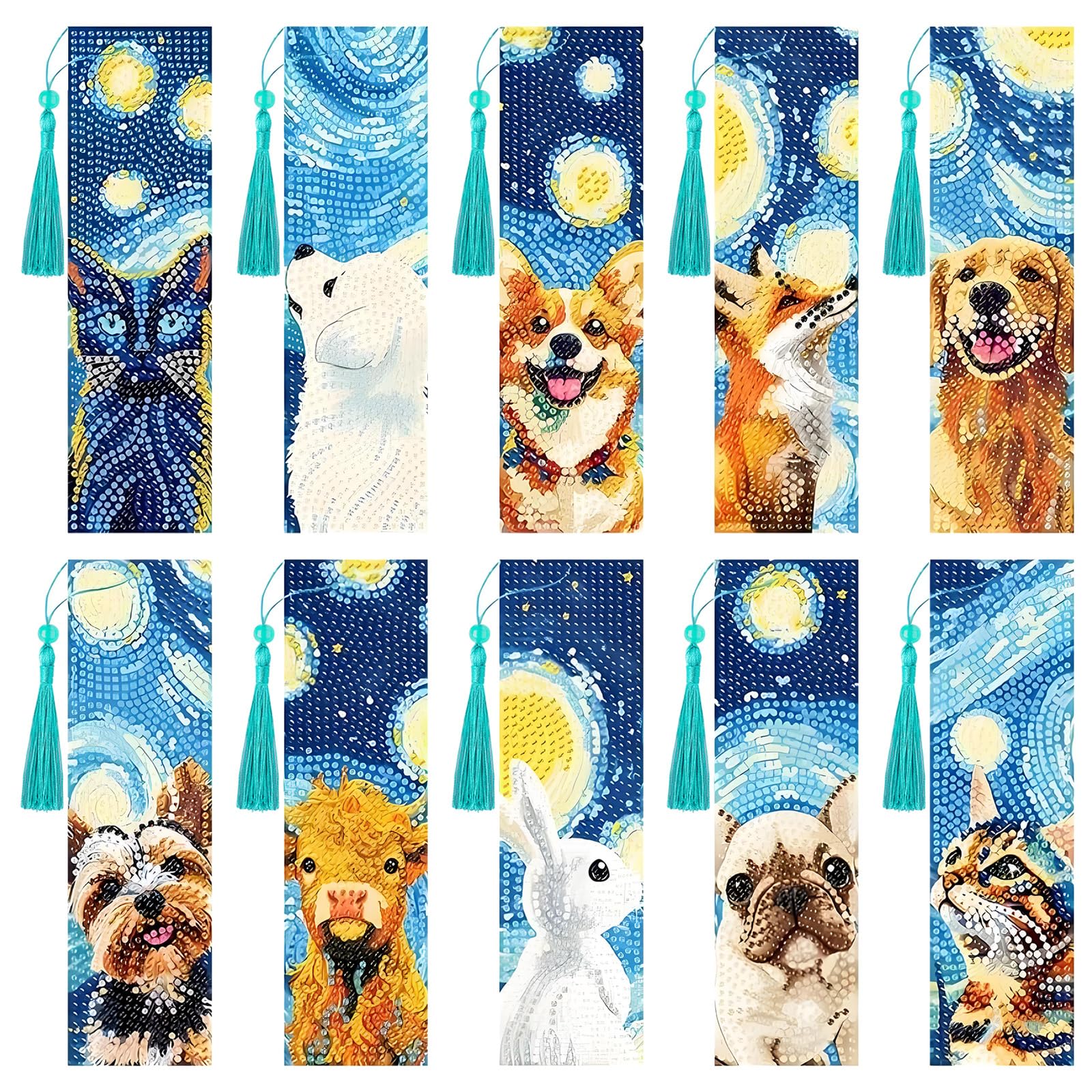 10Pcs DIY Diamond Painting Bookmarks 5D Bookmark Diamond Art Kits with Tassels for Children Adults Girls Women Beginner Crafts Supplies Birthday Gift (10pcs)