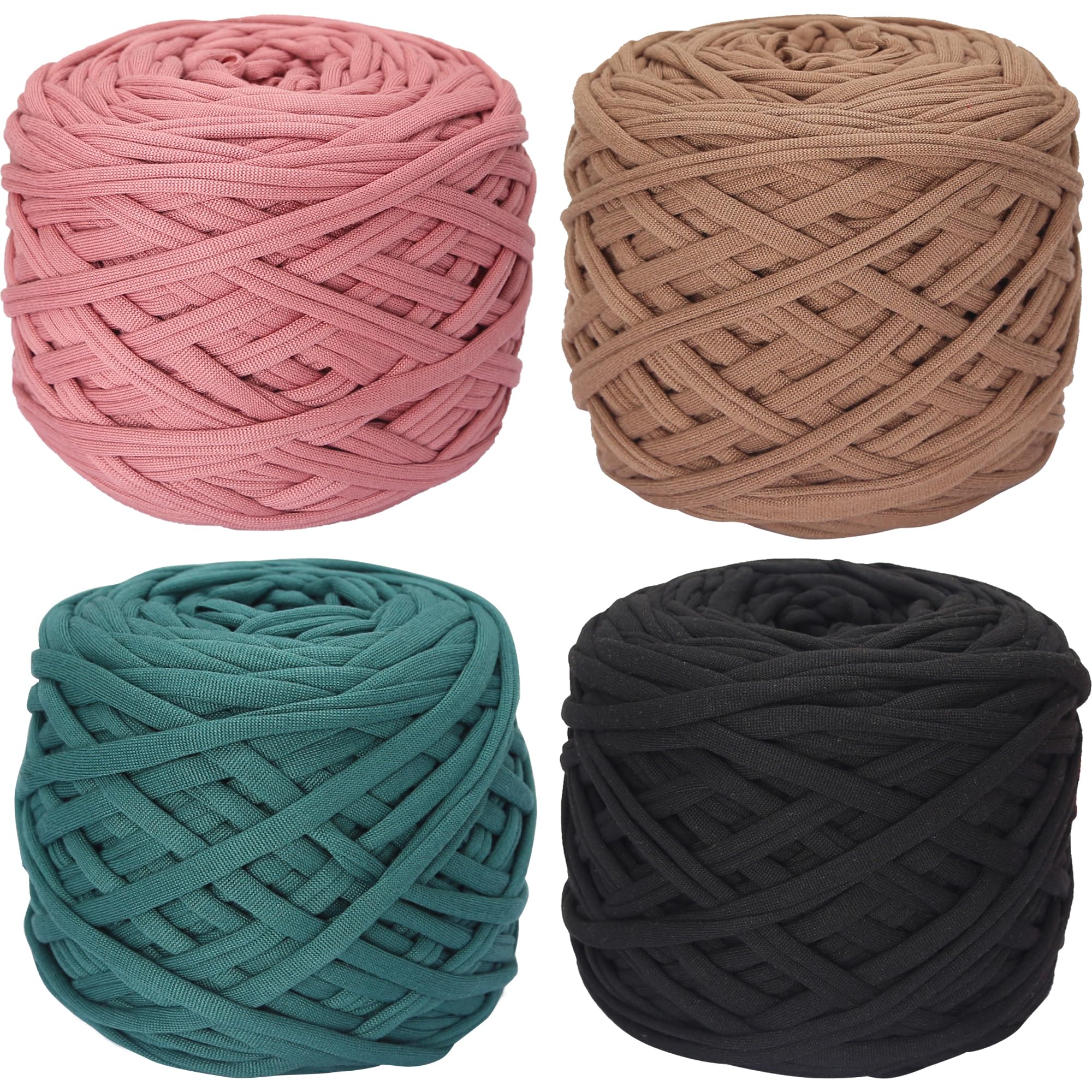 SIMEIQI 4 PCS T-Shirt Yarn Elastic Fabric Crochet Cloth Yarn for DIY Knitting, Spaghetti Thick Knitting for Hand DIY Bag Basket Cushion Crocheting Projects,Home Decor F
