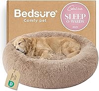 Vista 89 de Bedsure - Cama relajante para perros grandes, lavable, tipo dona, antideslizante, redonda, afelpada, mullida, de piel sintética, para mascotas azul