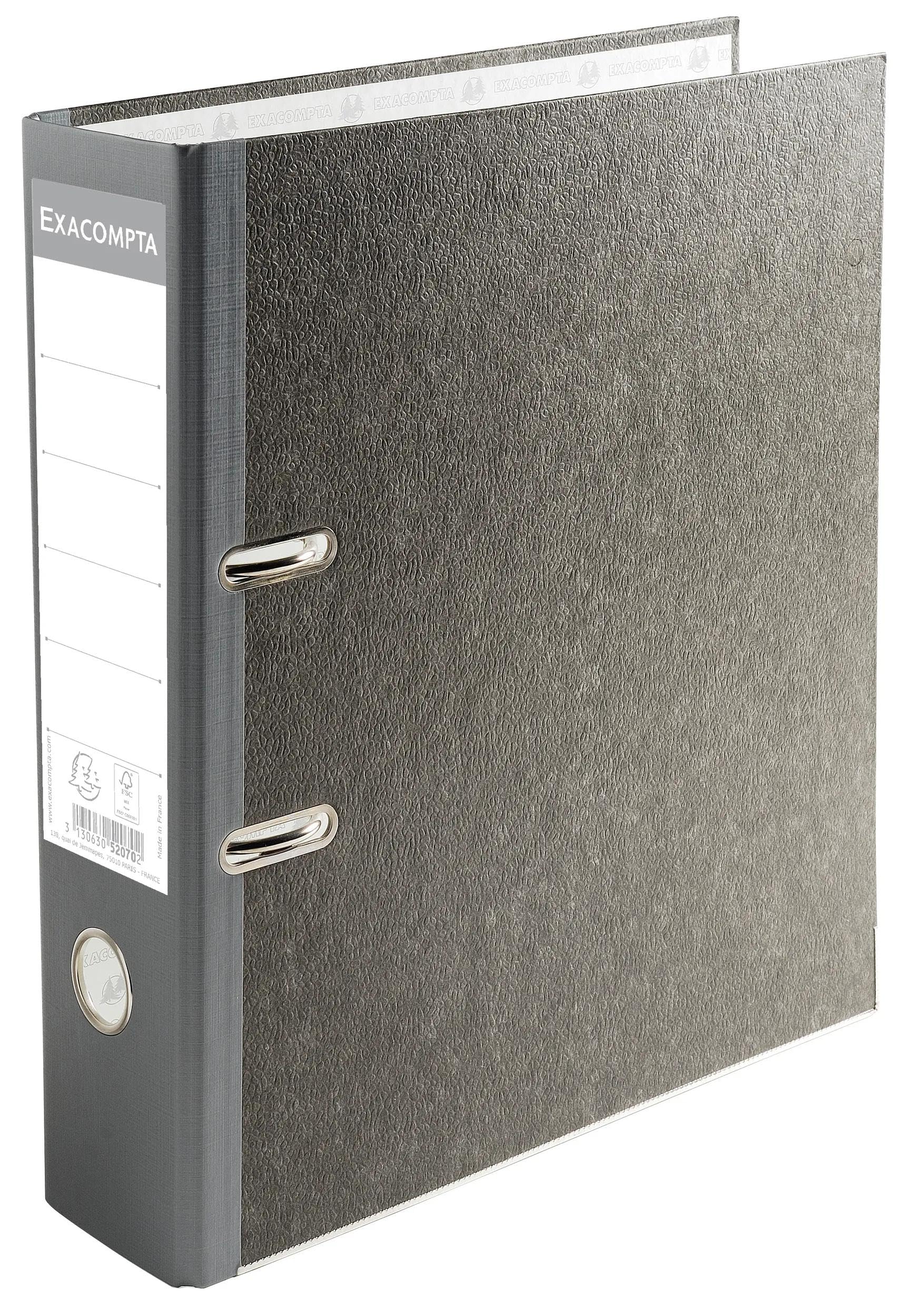 Exacompta - réf. 52070E - Carton de 10 classeurs à levier papier marbré gris - avec perforateur - Dos de 70 mm - Mécanique 75 mm