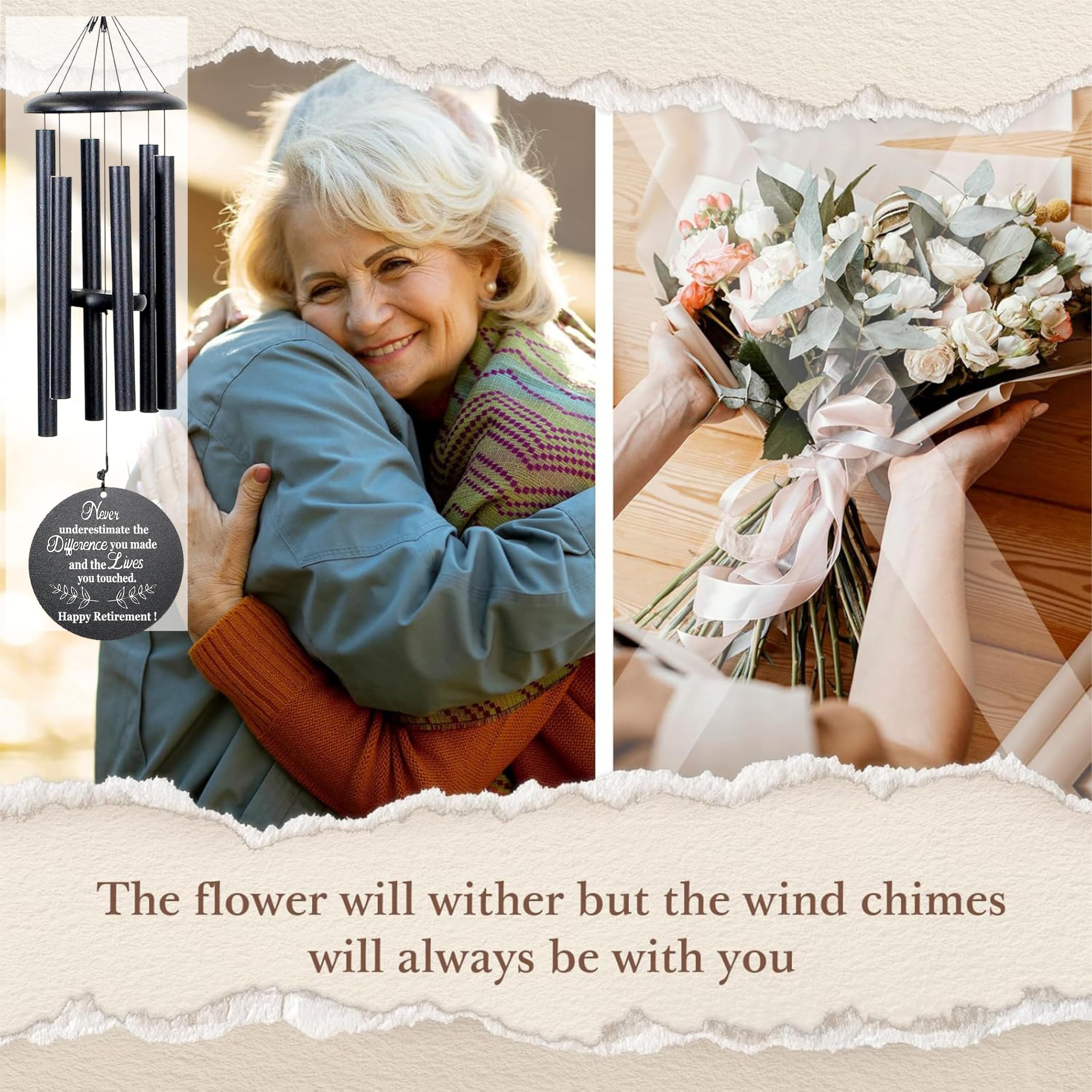 Regalo de jubilación para mujeres y hombres, campanillas de viento de 32 pulgadas, regalos de jubilación, regalos de jubilación feliz para compañeros de trabajo, colegas, jefes, profesores,
