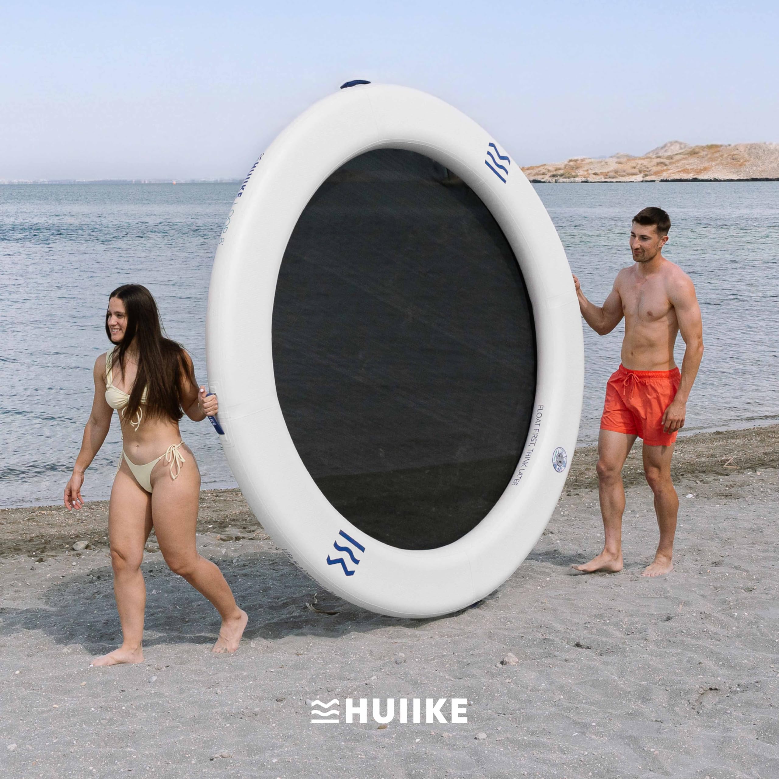 HUIIKE Anillo Hinchable 4 o 6 Personas, 280 o 500 kg, con Accesorios | Loop de 2,44 m o 3,05 m para Adultos y Niños. Plataforma Flotante con Inflador, Ancla de Arena, 2 Soportes Bebida y Mochila