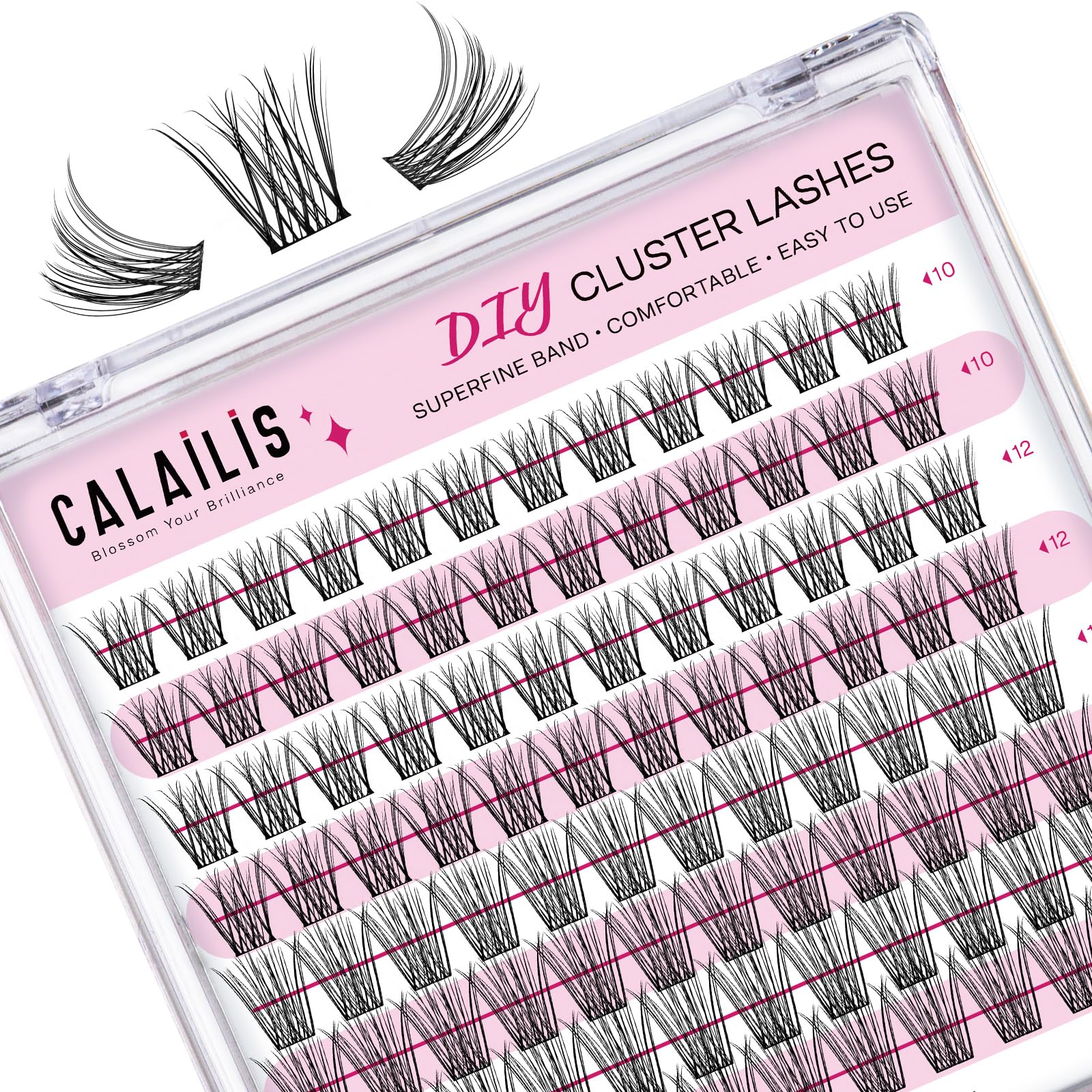 CALAILIS Wimpern Einzeln, 96 Pcs DIY Einzelne Wimpern Für Die Selbstanwendung Von Lash Extesnion Zu Hause, 10-16mm D Curl Cluster Individual Lashes (HD01-MIX)