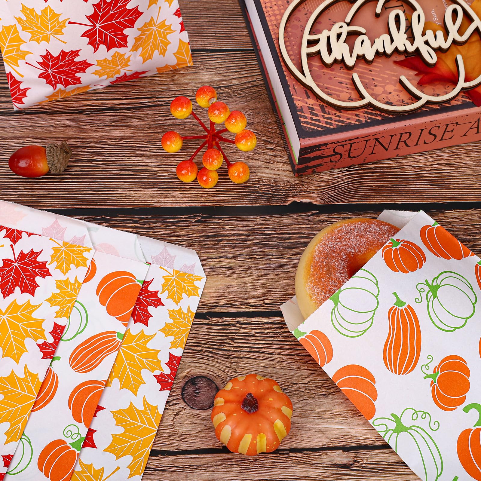 Waline 16pc Thanksgiving Gift Bags With Handles - Maple Leaves Kraft Paper Party Favor Bags For Fall & Autumn Celebrations - View #4