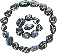 Vista 20 de Crocon Piedras preciosas de turmalina negra Alfabeto Futhark Alfabeto Grabado Runa Piedra 25 Piezas Set para Feng Shui Chakra Equilibrio Reiki