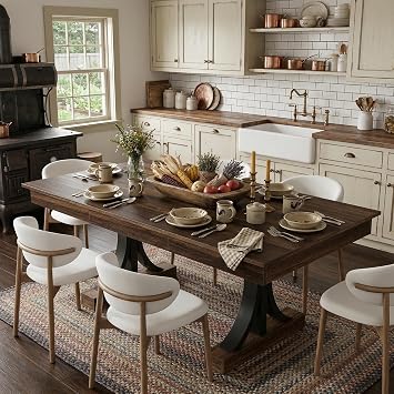 GarveeHome 71-Inch Rectangular Dining Table with Two Drawers, Wooden Kitchen Table w/Large Tabletop & Sturdy Frame, Large Dining Table for 6-8 with Double Pedestal, for Dining Room, Office