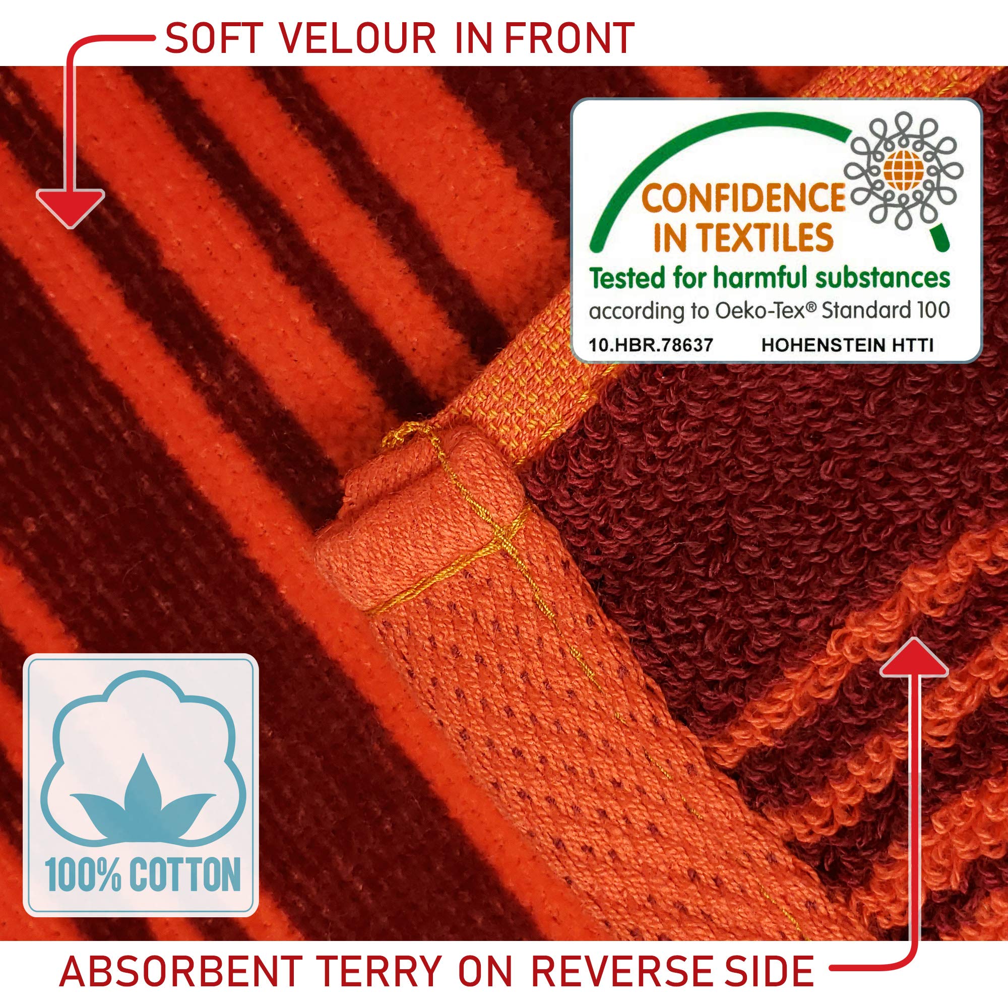 Reversible Premium Beach Towel - 34 X 64 Inches, Soft Velour & Absorbent Terry, Ombre Design, 460 GSM
