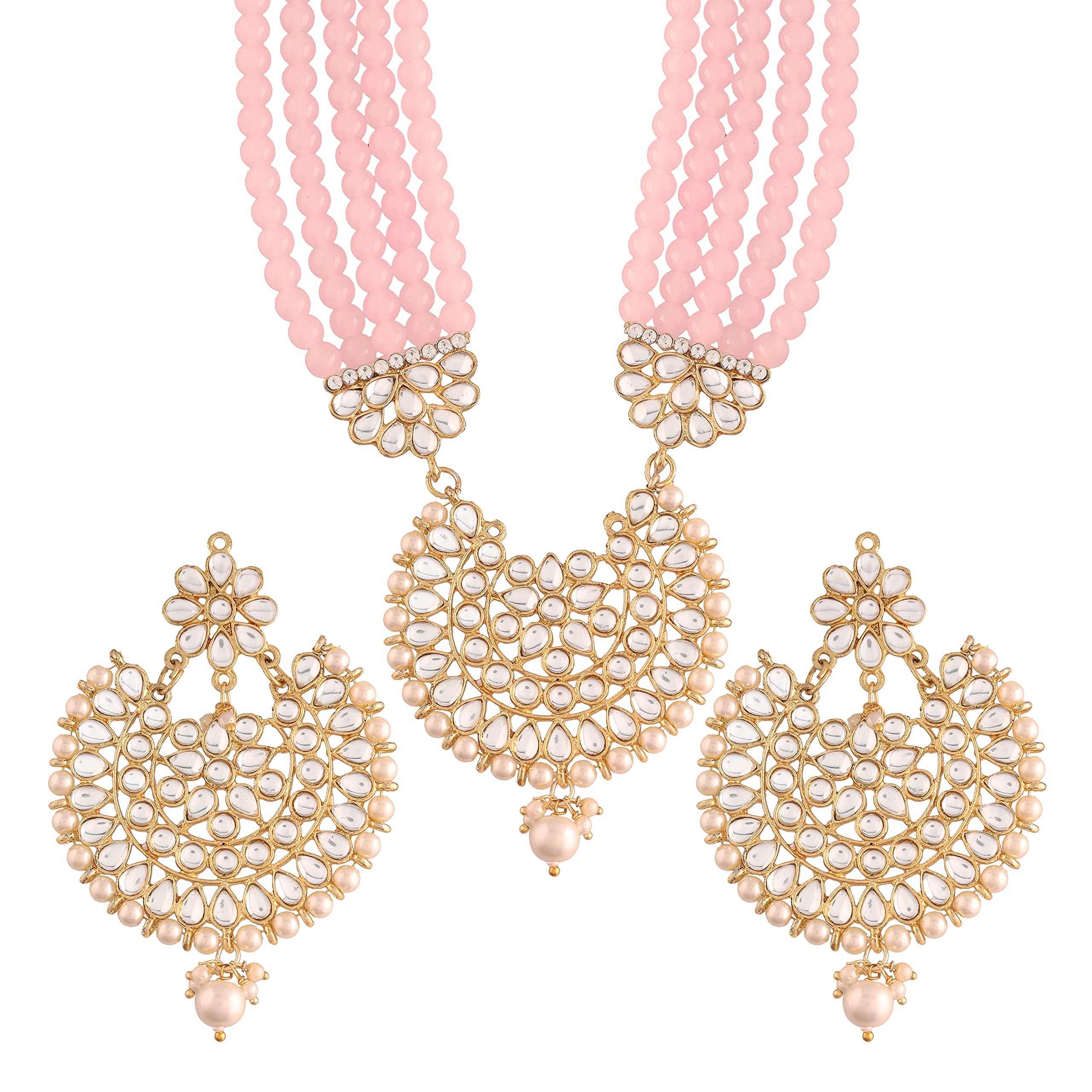 I JewelsGold Plated Indian Wedding Bollywood Kundan Pearl Studded Long Necklace Set For Women