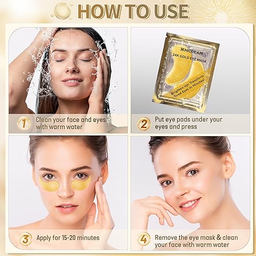 Miniatura 6 de Parches de oro de 24 quilates para debajo de los ojos, 30 pares de mascarillas de ojos de oro puro antienvejecimiento con colágeno ácido hialurónico