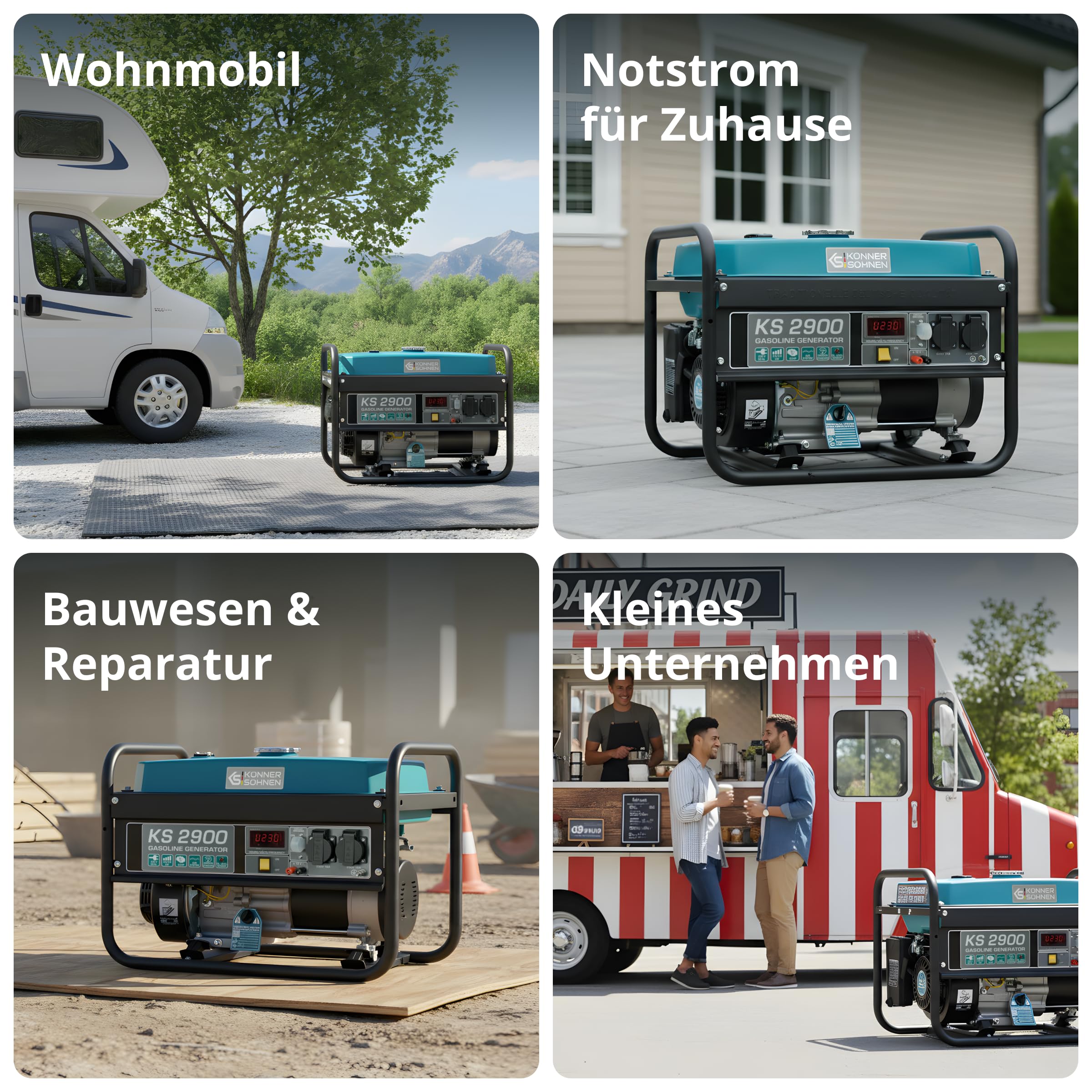 K&S Könner&Söhnen KS 2900 Benzingenerator, Notstromaggregat 2900 W, 2x16A (230 V), 12 V, Stromerzeuger mit (AVR), Stromaggregat mit Ölstandsanzeige, Überlast- und Kurzschlussschutz, Generator