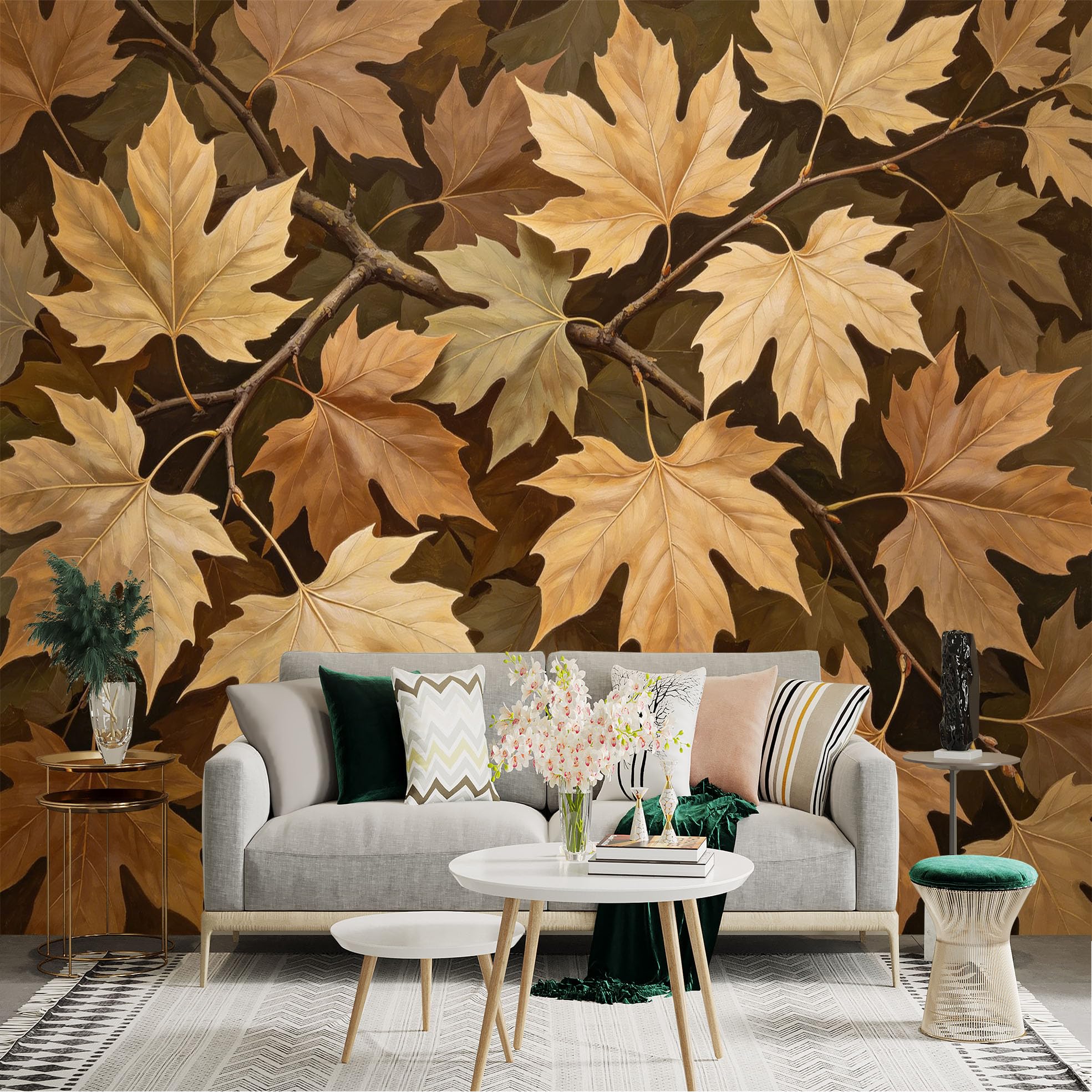 Lnzczhyre Dbh260521335 Custom Size Wall Sticker Mural， Dried Maple Leaves， Autumn Forest Foliage， Rustic Botanical Pattern， Warm Brown Tones， For Wall Decoration， Peelandstick Wall Decals.