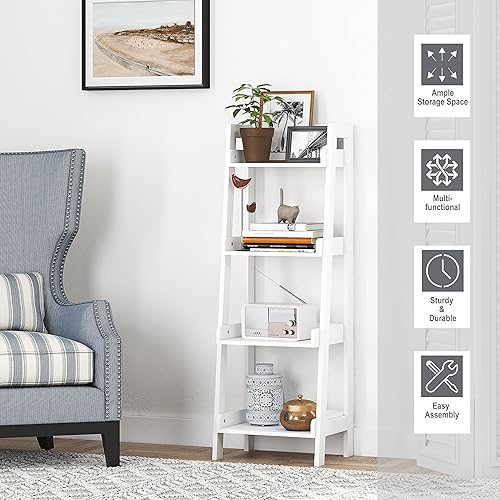 Miniatura 6 de UTEX estantería de escalera de 4 niveles, estante de baño independiente, unidad de estanterías abiertas de madera que ahorra espacio con 4