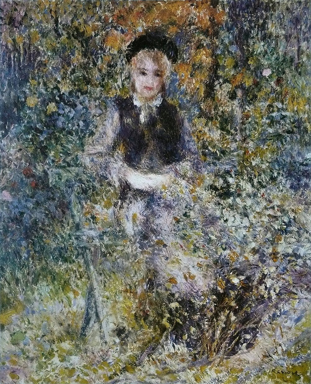 Tableau Renoir Jeune Fille sur Un Banc XL avec Cadre Marron Fini Semi Gloss