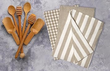 Kitchen Towels or Tea Towels with Hanging Loop | Cotton Flax | 20 X 28 | Set of 3 | Super Absorbent, Quick Drying, Hand Towels for Modern Kitchen Decor | Assort Design