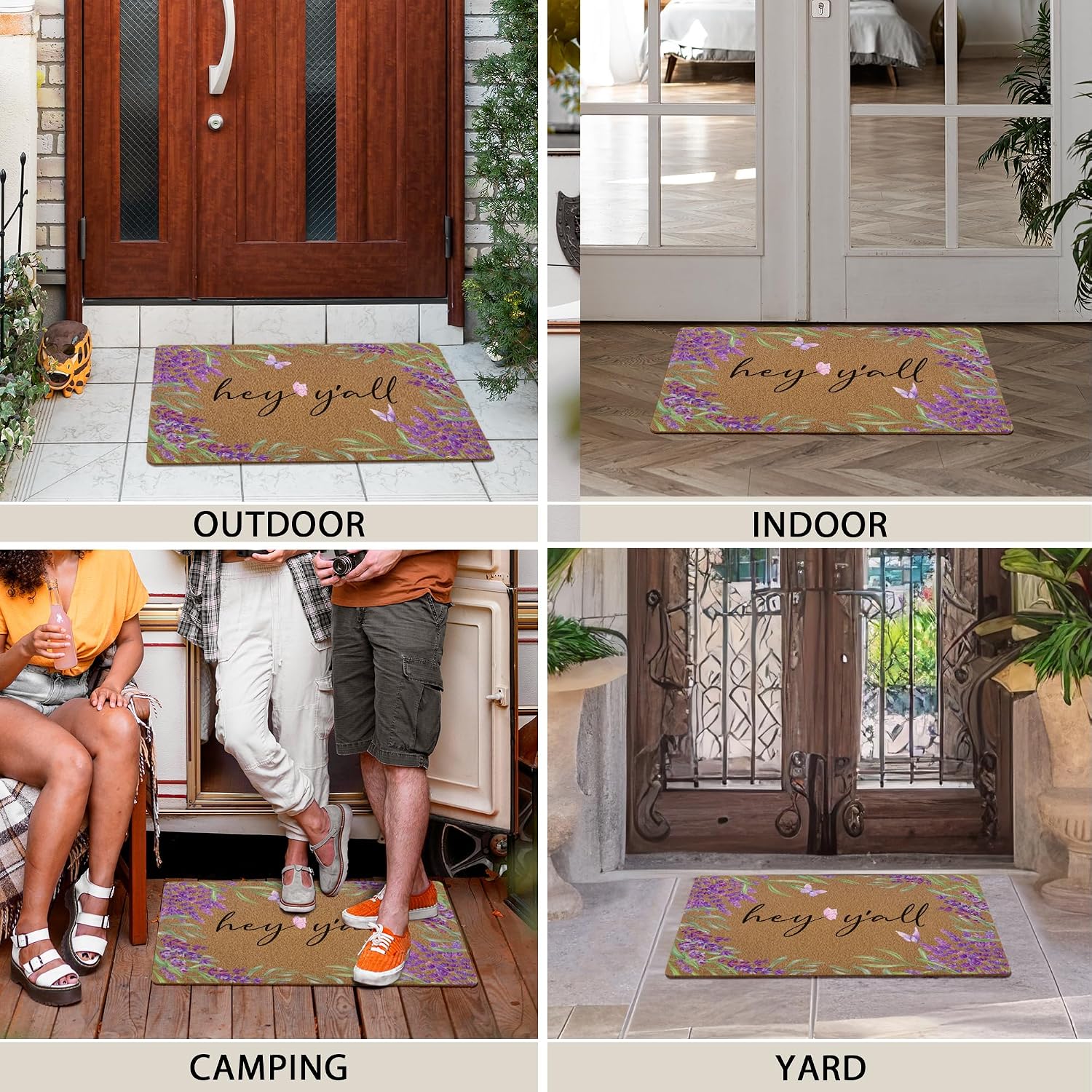 huester Funny Hey Y'all Lavender Floral Welcome Door Mat, Summer Lavender Flower Botanical Decorative Home Indoor Outdoor Porch Front Door Entrance Outside Welcome Doormat, 17x30 Inch