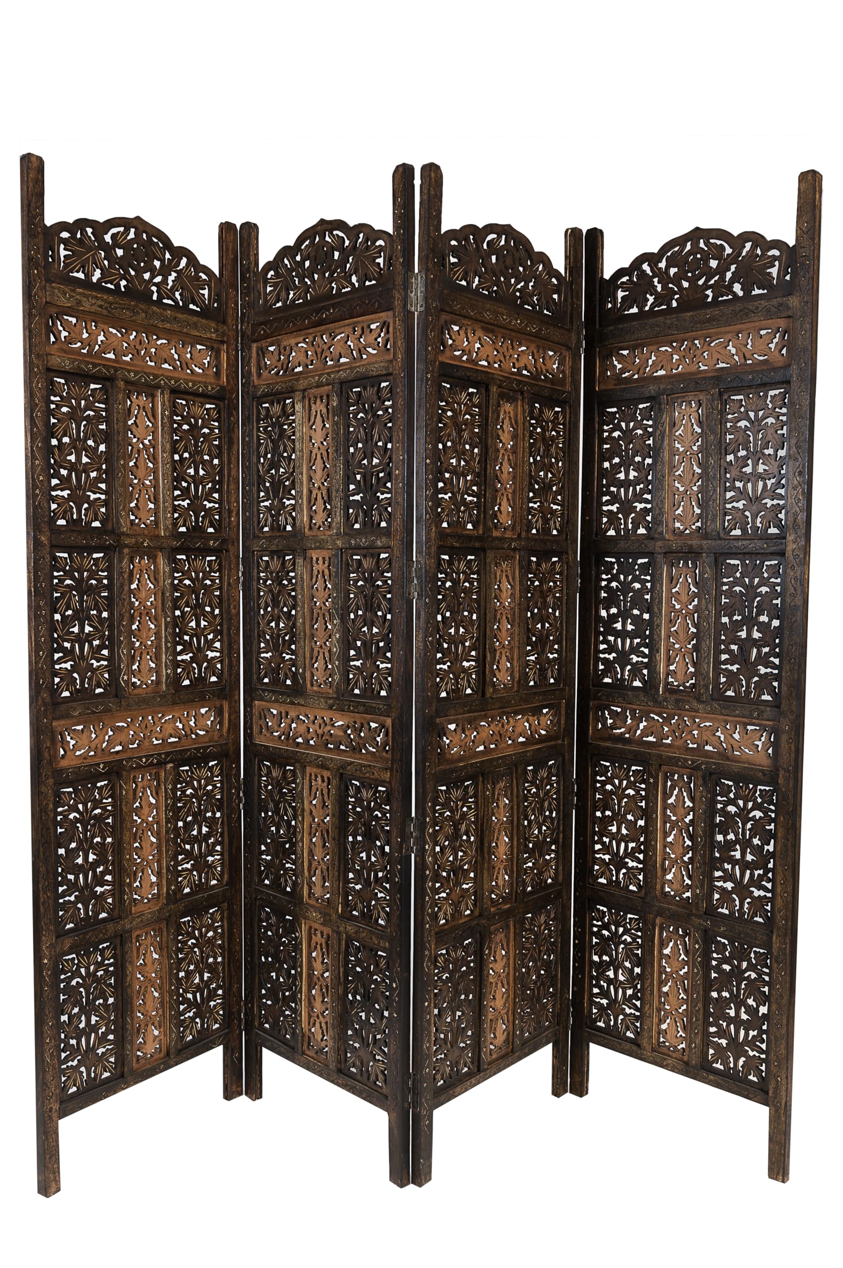 Orientalischer Paravent Krishna modern aus Holz in Dunkelbraun 200 cm