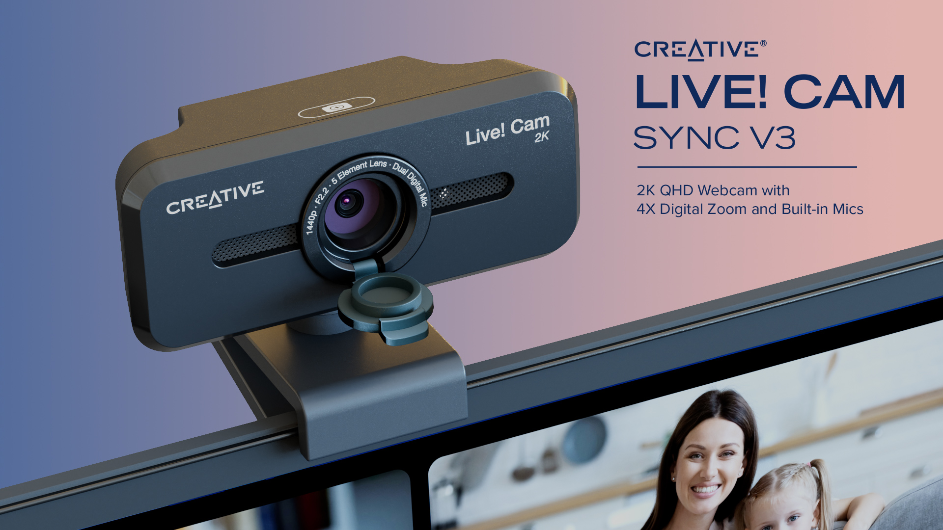 Webcam Creative Live! Cam Sync V3 2K QHD – Zoom Digitale 4x, Doppio Microfono E Copriobiettivo Privacy Per PC E Mac