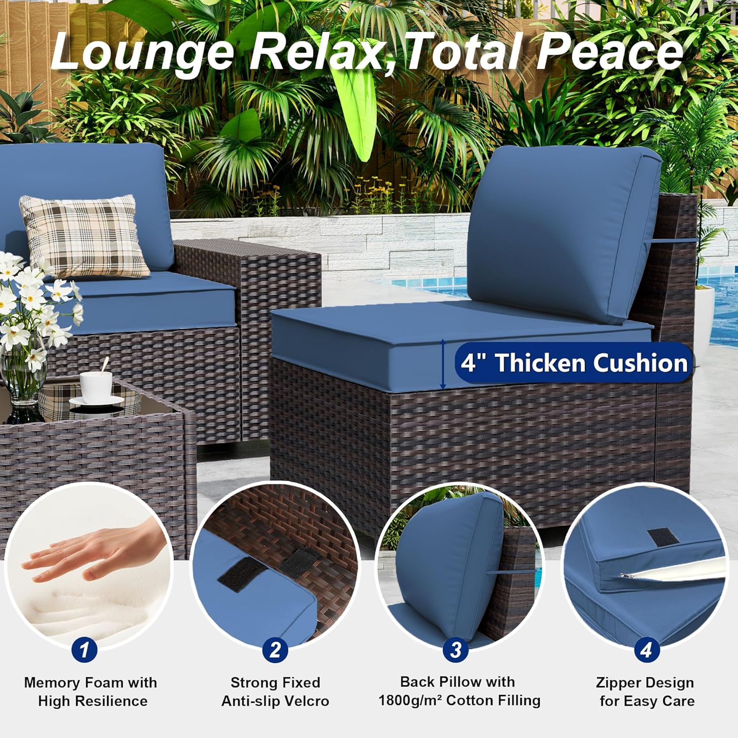 9 Pieces Patio Furniture Set with 2 Swivel Chairs Patio Furniture Outdoor Sectional Sofas Outdoor Patio Conversation Set - Blue