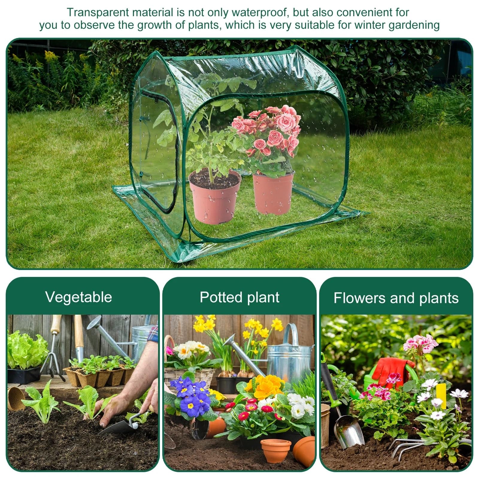 GewäChshaus Treibhaus Tomatenhaus Gewächshaus for Indoor Outdoor Transparent Faltbare Anlage Große Raum Wärme Erhaltung wasserdichte Blumen