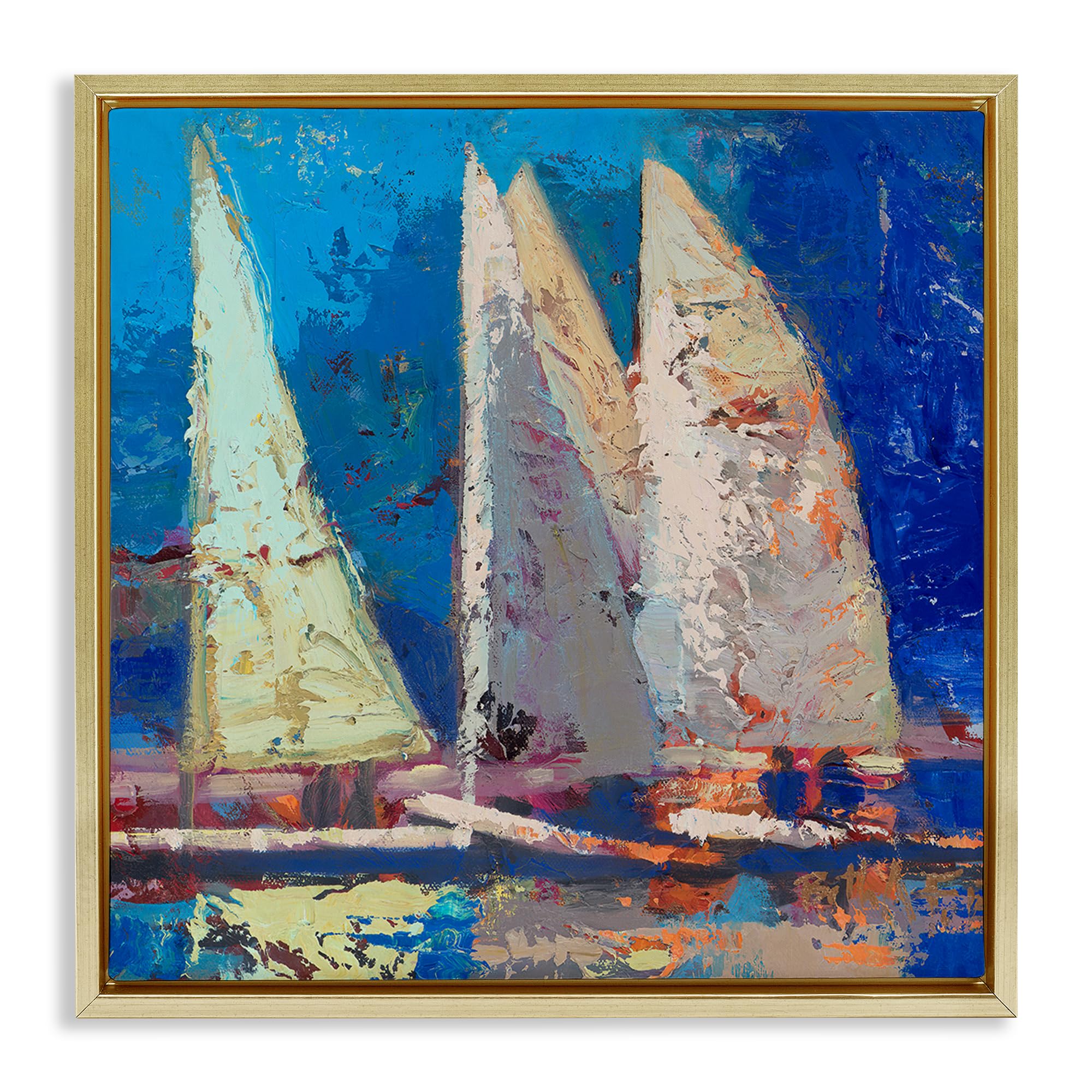 'A Strong Wind Sailboats'| Floating Frame Canvas Art