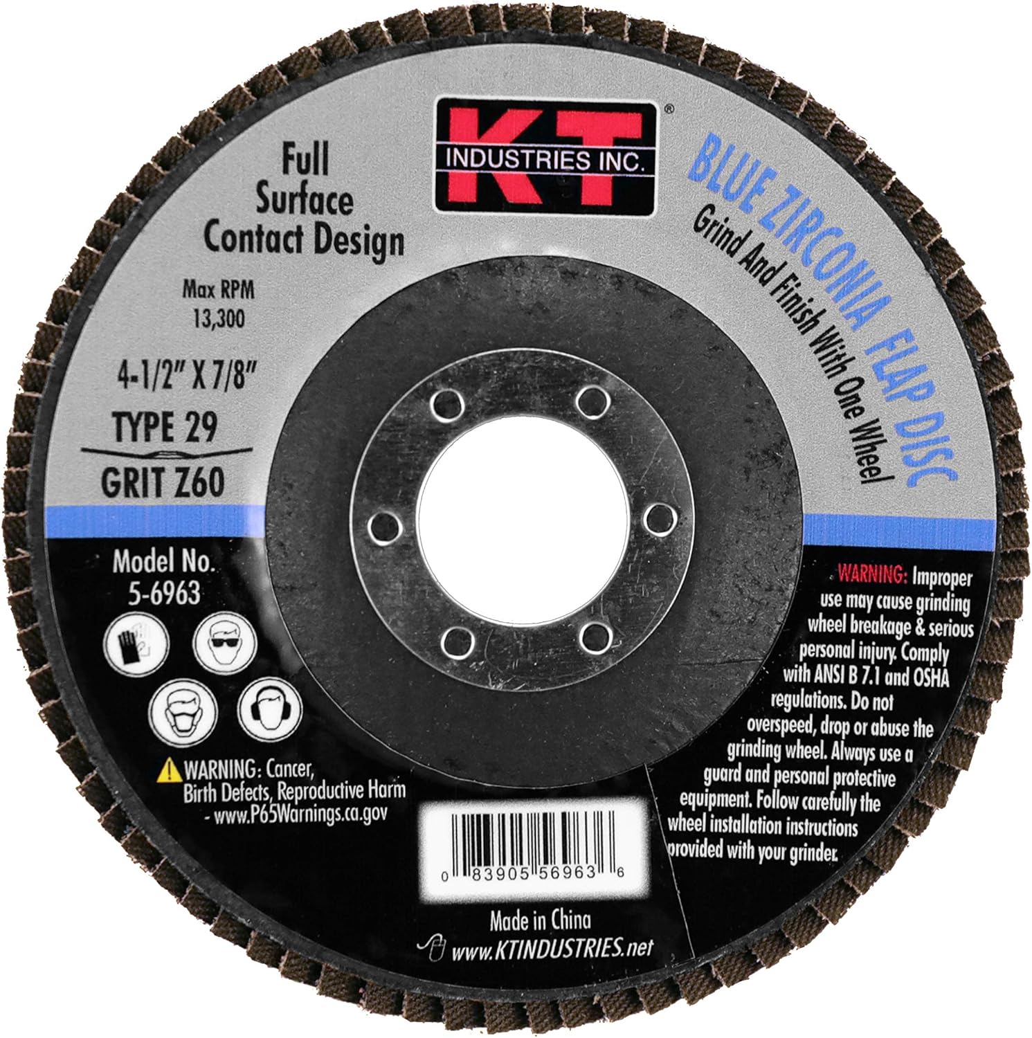 5-6963 4-1/2 x 60 Grit Blue Zirconia Flap Disc