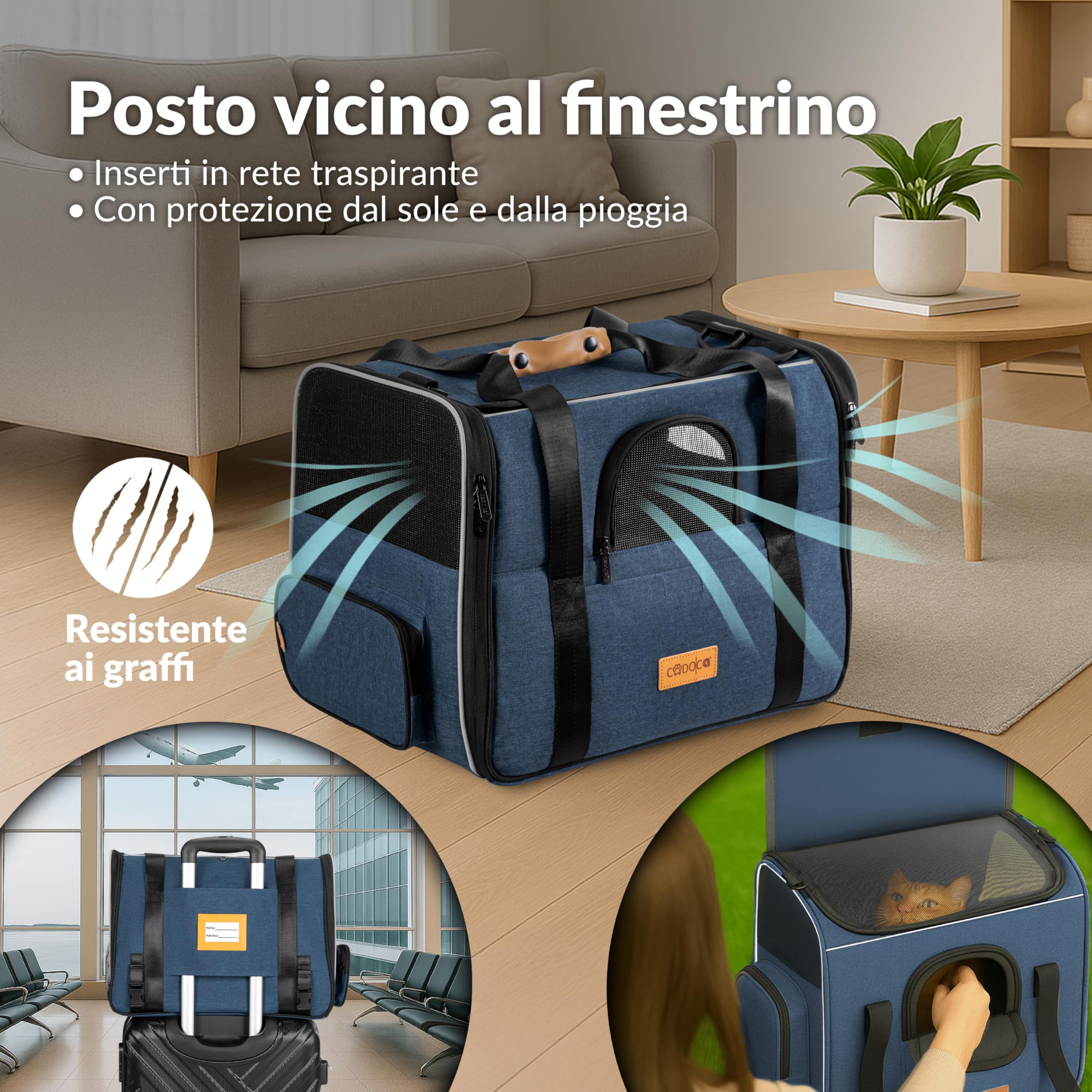CADOCA® Trasportino Gatto Cane Auto Borsa Animali Tracolla e Ciotola Zaino per Cani Cuccia Gatti Viaggio Macchina Box per Trasporto Diversi Colori