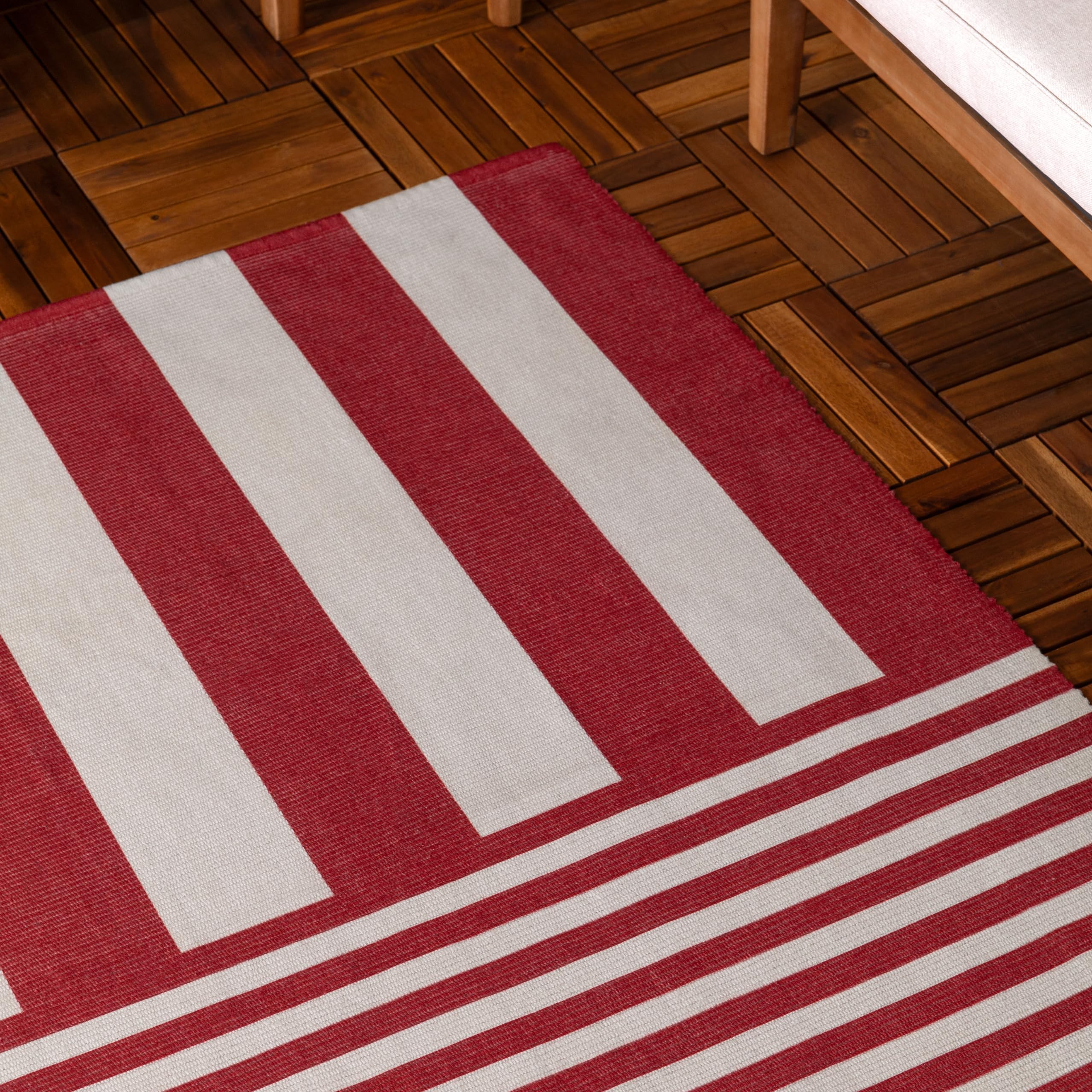 furn. Deck Stripe Tapis – Intérieur/Extérieur Rayé Lavable Résistant Aux Intempéries Léger Tapis (Blanc/Rouge - 120x170cm)