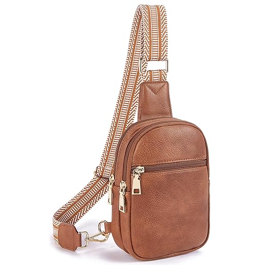 Telena Small Sling Bag for Women Vegan Leather Fashionable Fanny Pack Crossbody Bags for Women Chest Bag for Travel Brown