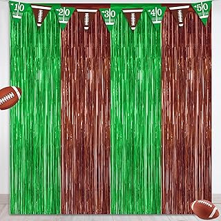 2 Pack Football Party Decorations, 3.28 FT x 7.05 FT Tinsel Backdrop, Brown Green Foil Fringe Curtains Metallic Party Streamer, Football Party Supplies Game Day Decorations 2025