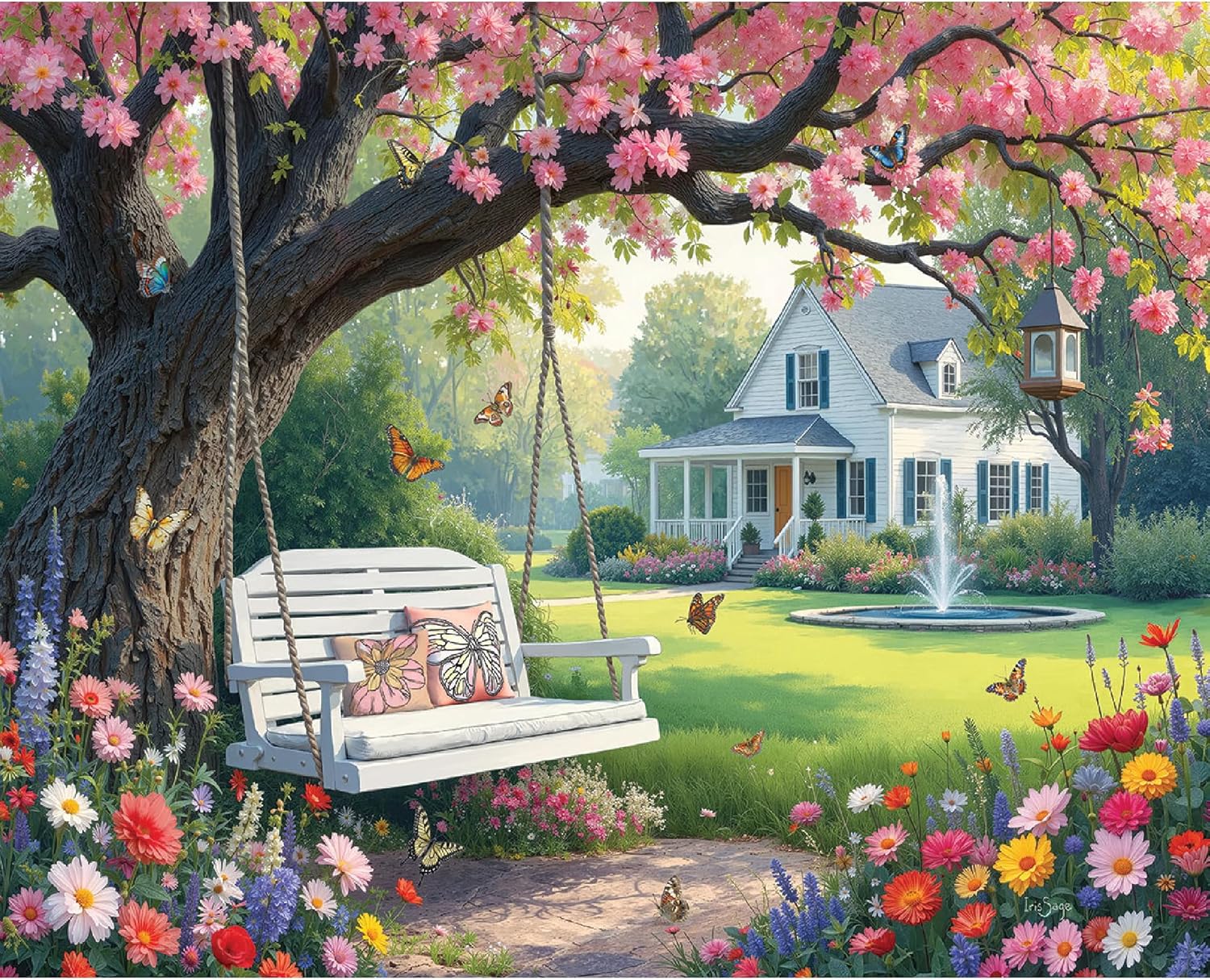 White Mountain 1000 Piece Jigsaw Puzzle Spring Garden Blossom Scene Puzzles with Large Pieces Gift for Adults and Family 24"x30" - Under Pink Blooms