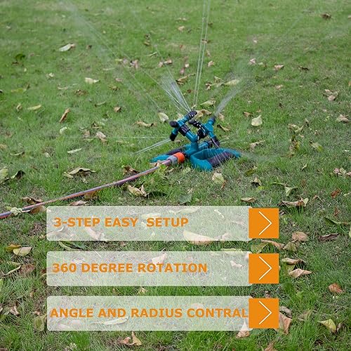 Miniatura 7 de Rociadores para patio, rociadores de jardín giratorios automáticos de 360 grados para cobertura de área grande, rociadores (1 base + 2 juegos de