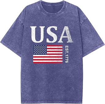American Flag Shirts for Women 4th of July T-Shirt USA Patriotic Acid Wash Oversized Tee Summer Crewneck Casual Top