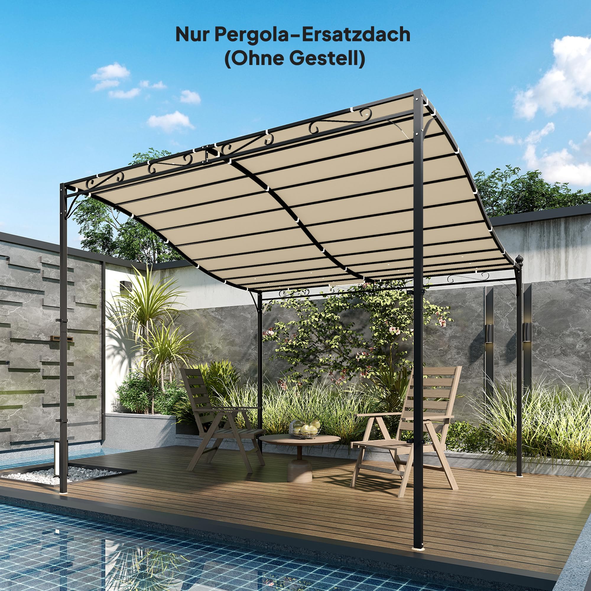 Outsunny Ersatzdach für Pergola 298 x 293 cm Sonnensegel für Terrassenüberdachung, Ersatz-Dachplane für 3 x 3 m Pavillon