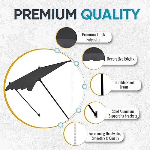 Miniatura 9 de Toldo retráctil manual  Parasol para exteriores atornillado de 118 pulgadas  Cubierta de pérgola ajustable con protección UV  Toldo 100% poliéster