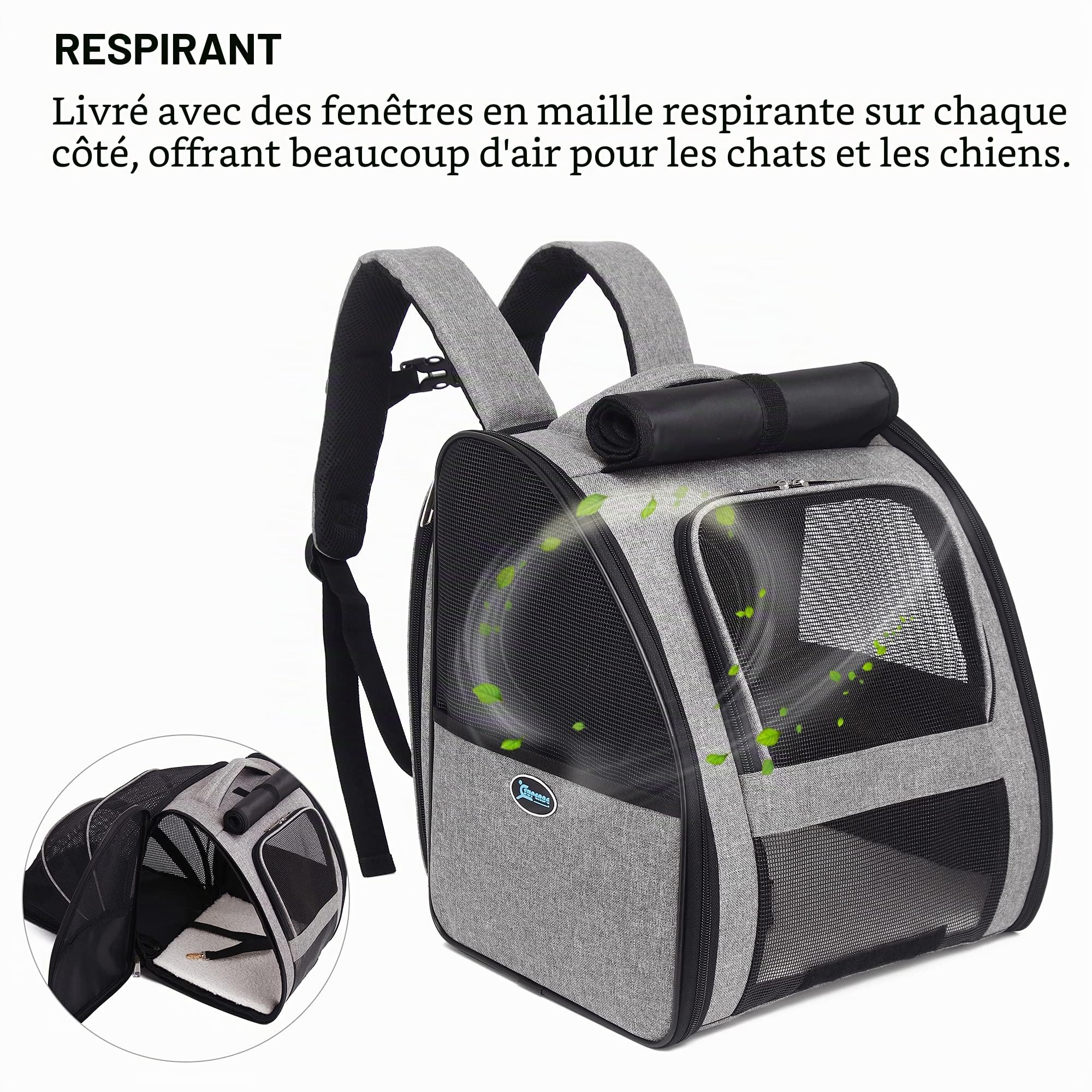 Sac a Dos Chat Sac à Dos Chien, Transport Chat pour Petits Chiens et Chats, Approuvé par Les Compagnies Aériennes, Conception Ventilée pour Le Voyage, la Randonnée et l'utilisation en Extérieur.