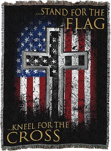 Miniatura 4 de Pure Country Weavers Stand for The Flag Kneel for The Cross - Manta patriótica religiosa tejida de algodón, fabricada en los Estados Unidos (72 x 54