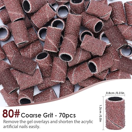 Miniatura 2 de Bandas de lijado de uñas, 210 unidades, lijadoras eléctricas de uñas #80#120#180, broca de mandril de 3/32 pulgadas, para brocas de uñas para uñas