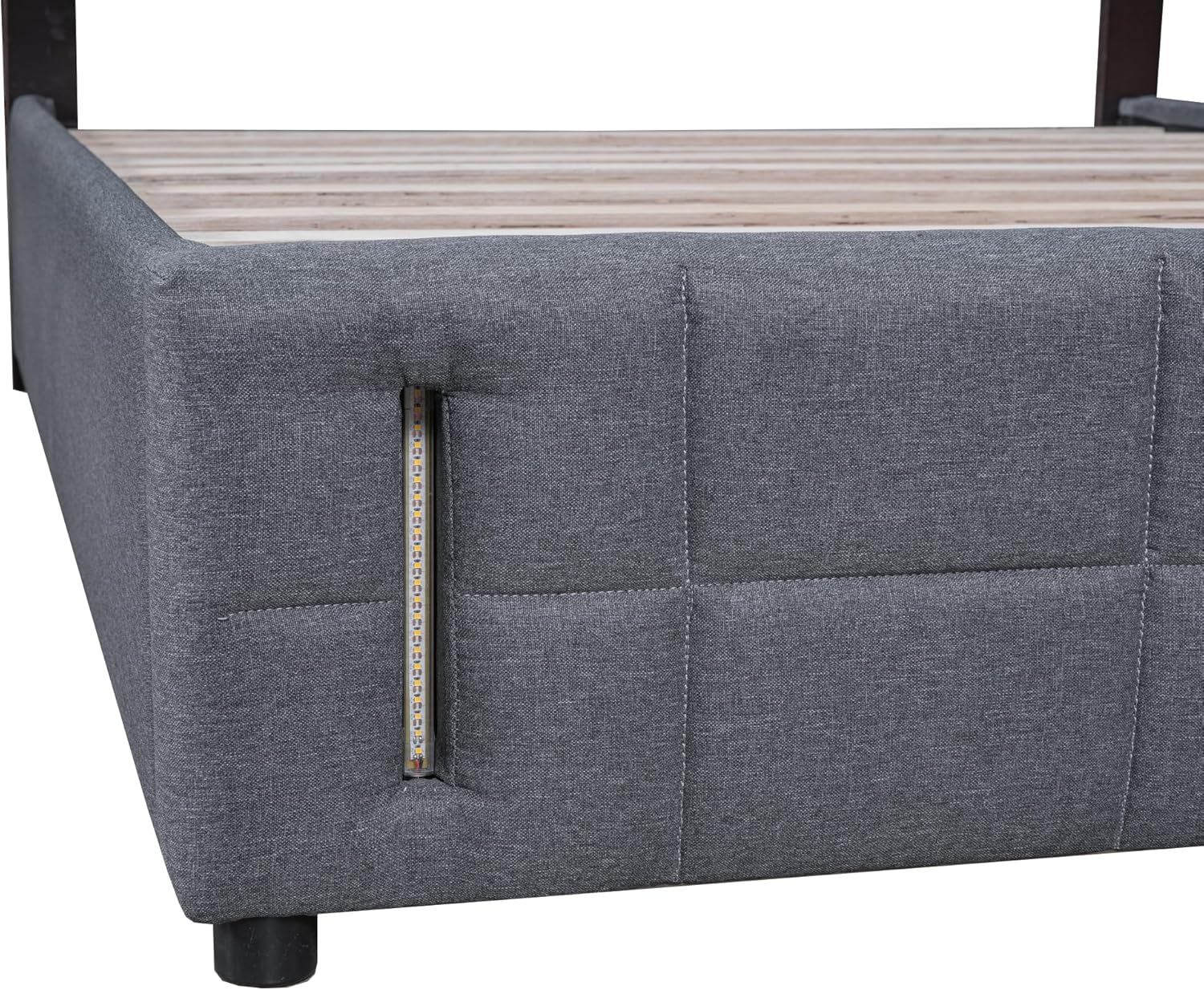 SOFTSEA Queen Size Upholstered Bed with Hydraulic Storage System and LED Light, Platform Bed with Upholstered Headboard, LED Bed Frame with Solid Wood Slats Support, No Box Spring Needed, Gray