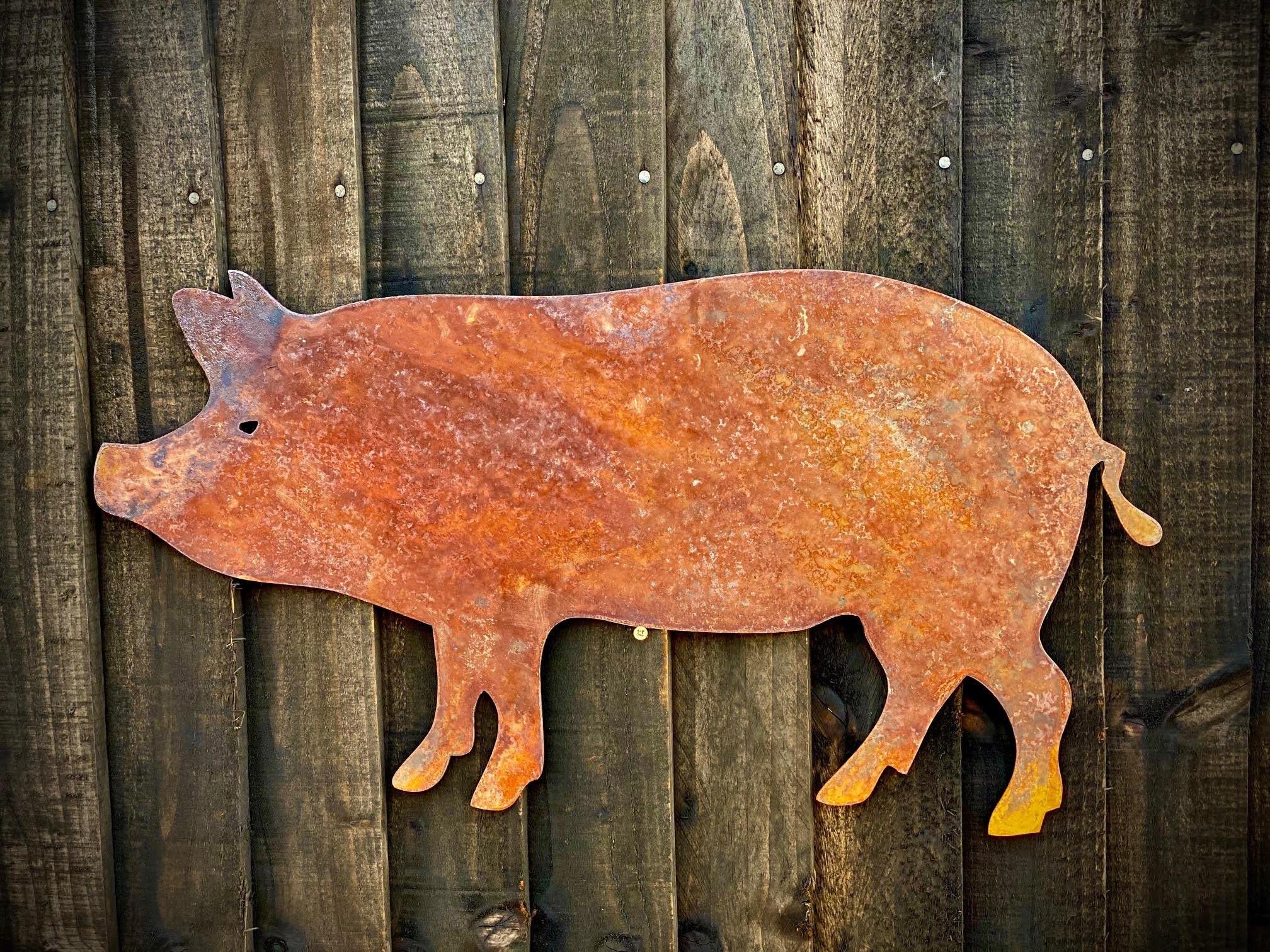 Gran exterior rústico oxidado cerdo granja animal jardín colgador de pared casa puerta valla cartel colgante metal arte cobertizo escultura regalo