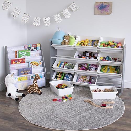 Miniatura 6 de Humble Crew - Organizador de juguetes para niños color gris y blanco con 12 contenedores de almacenamiento grandes