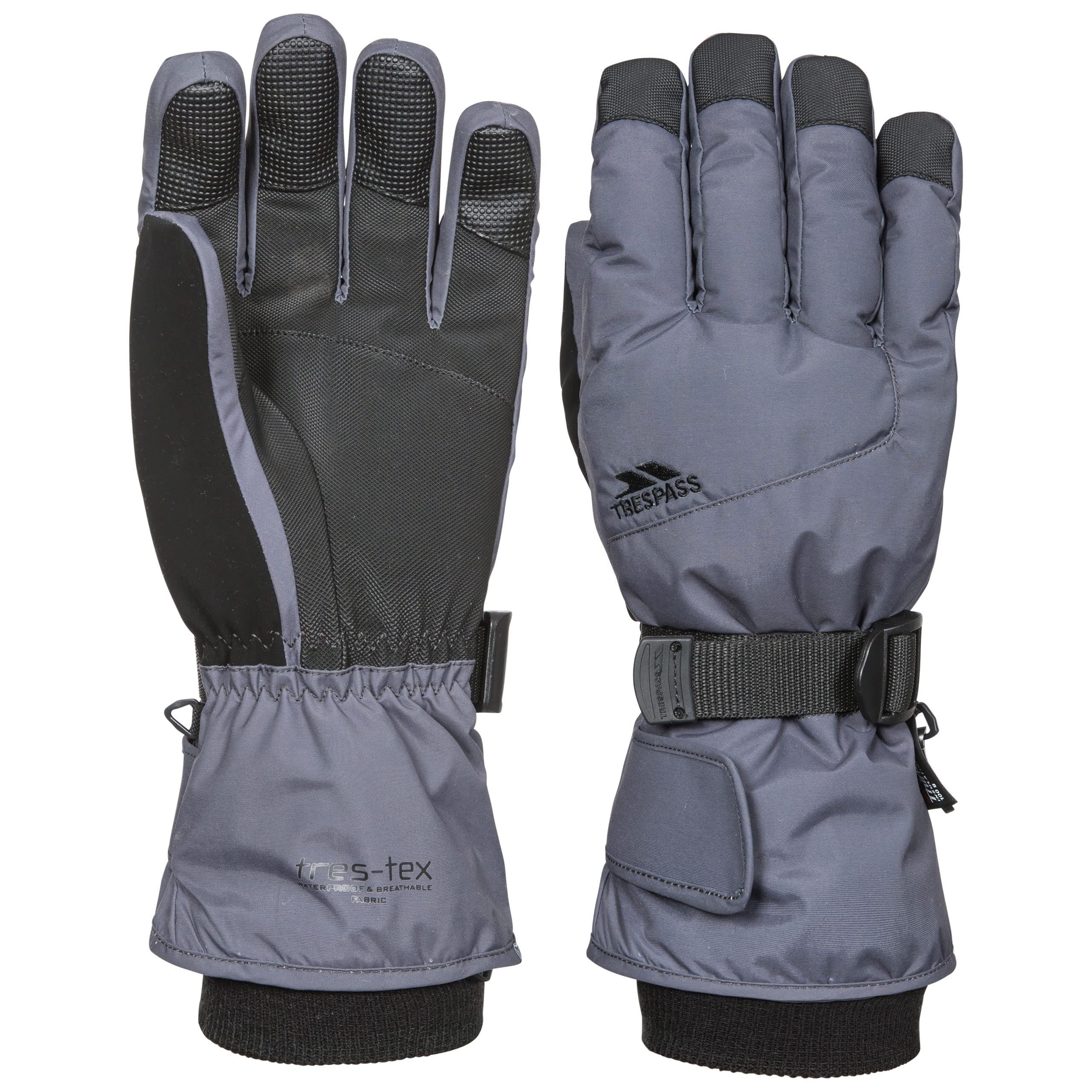 Trespass Ergon II Adults Waterproof Ski Gloves in Grey & Black with Nose Wipe