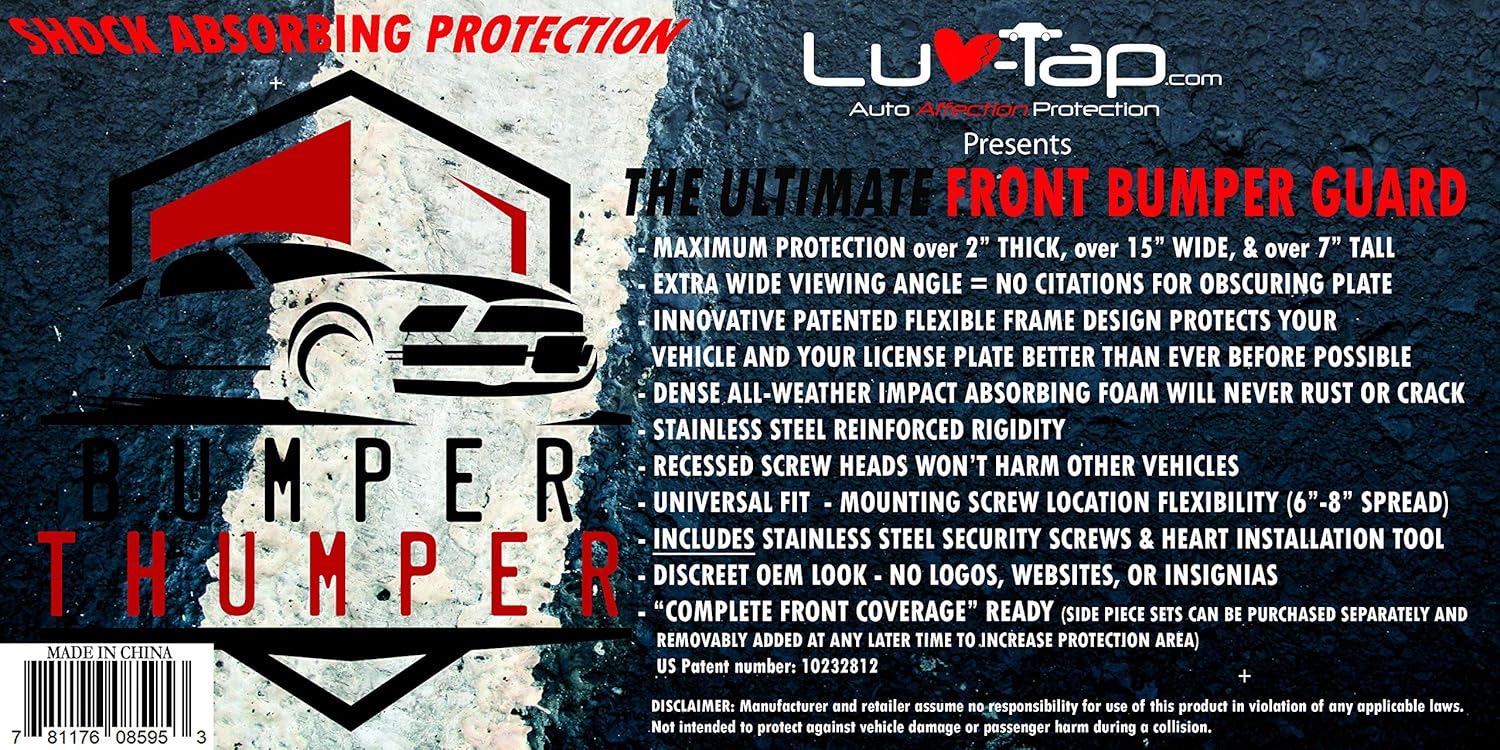 Bumper Thumper Ultimate Complete Coverage Front Bumper Guard Shock Absorbing Flexible License Plate Frame (2021 License Plate Frame)