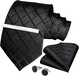 Ties for Men, Black Mens Ties Pocket Square Cufflink Tie Clip Set