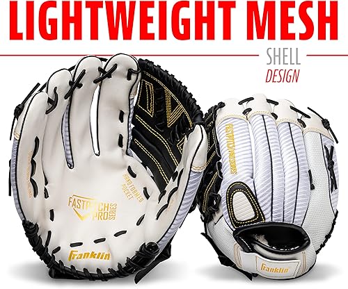 Miniatura 36 de Franklin Sports Guante de softbol para niñas, diseño de molino de viento para mujer, diseño de lanzamiento lento, para hombre derecho e izquierdo